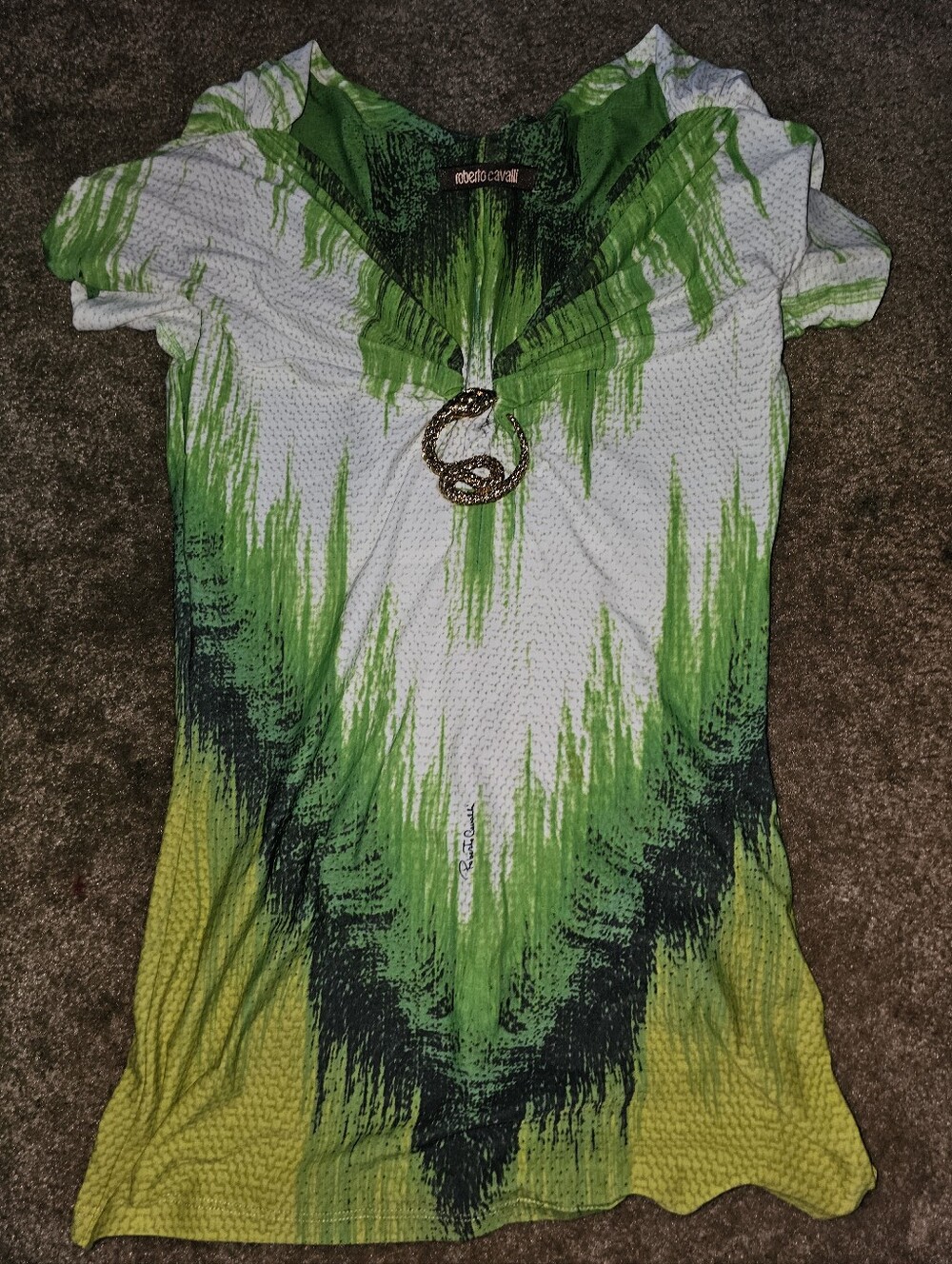 Roberto Cavalli Green Ombre V-Neck Short Sleeve Top
